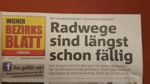 Seit Jahren kommuniziert der Bezirk, dass die Stadt bei dem Thema säumig ist. (CC) Radeln in Döbling