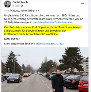 Fake-News von Daniel Resch auf seinen Social Media Kanälen (CC) Radeln in Döbling